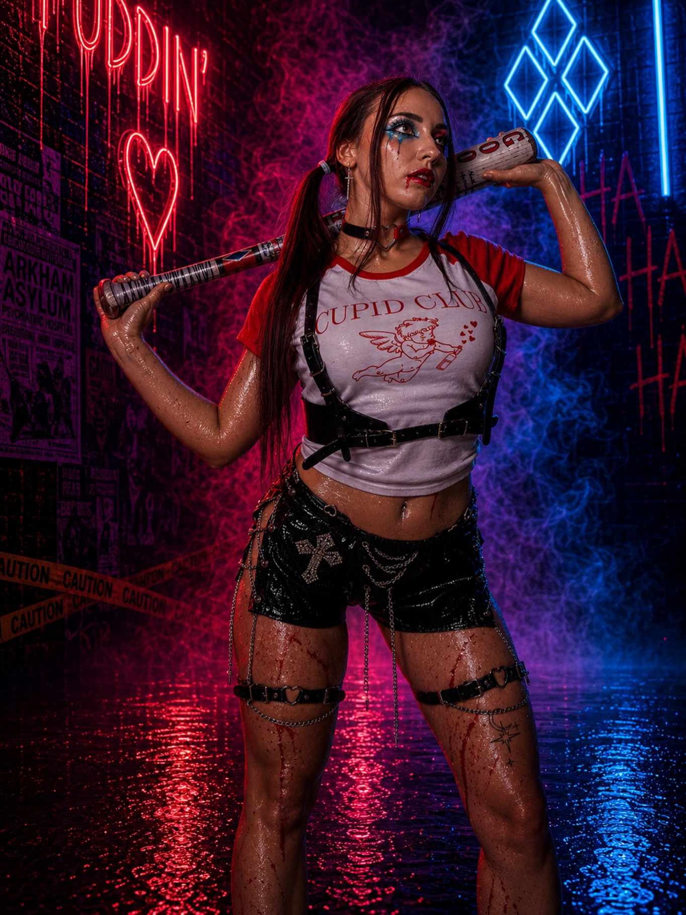 Photo by Eric 📸 on July 19, 2026. May be an image of one or more people, makeup, miniskirt, fishnet stockings and text.