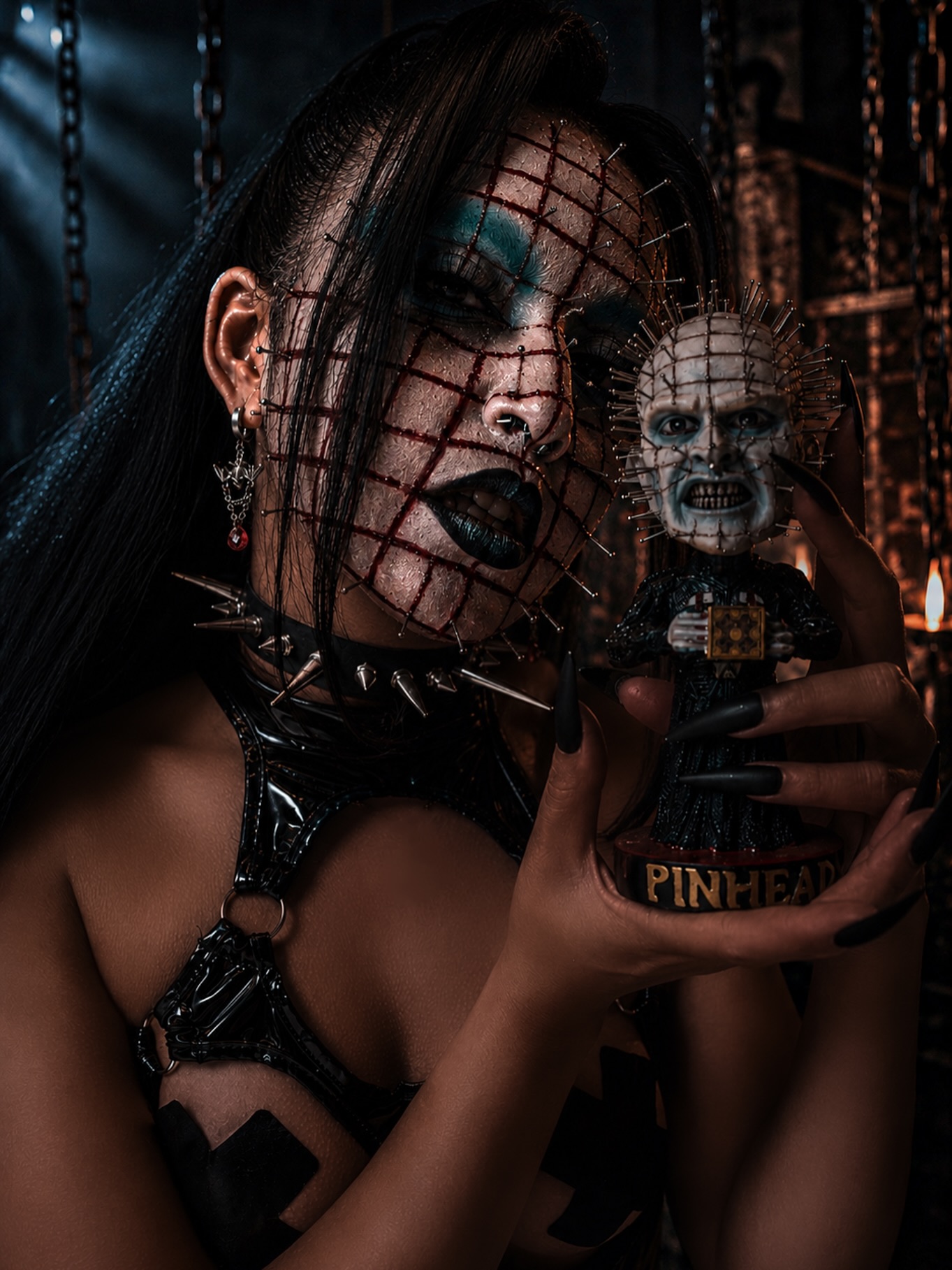 Photo by Eric 📸 on June 25, 2026. May be an image of one or more people, makeup, skull, fishnet stockings, gas mask and text.
