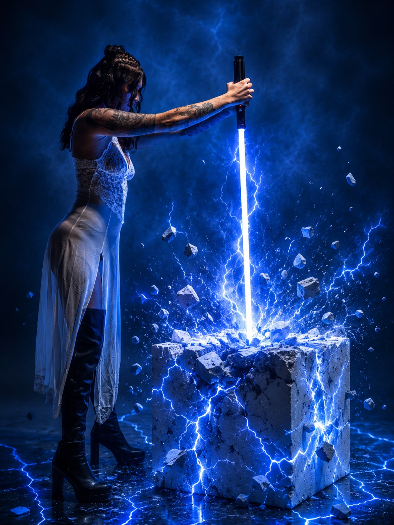 Photo by Eric 📸 on July 21, 2026. May be an image of costume, sword, headdress, cloak, lightning and text.